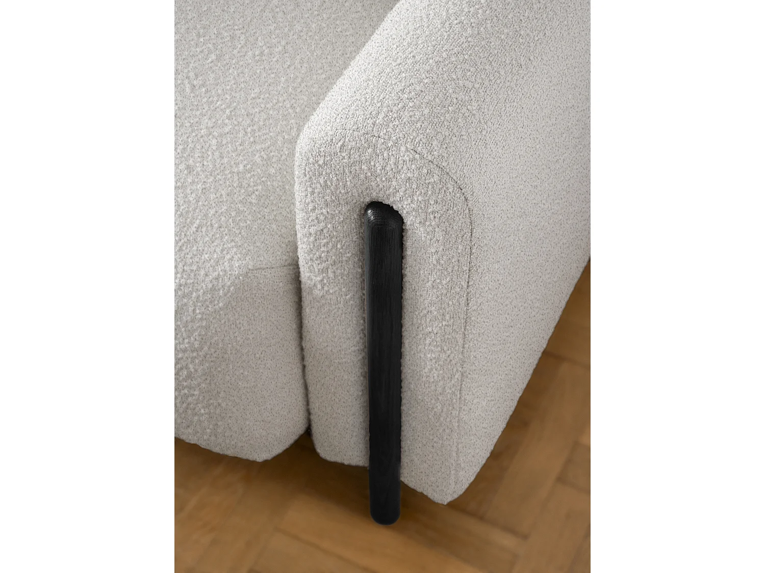 Canapé convertible en tissu bouclette DOVA - Pieds bois massif noir-Beige clair