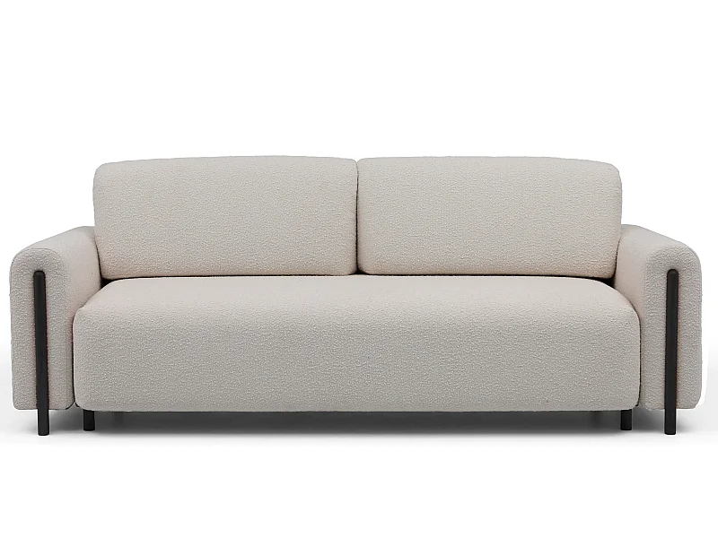 Sofá moderno de 4 plazas en tejido con bucles y patas de madera negra Dova 244 cm-Color Beige claro