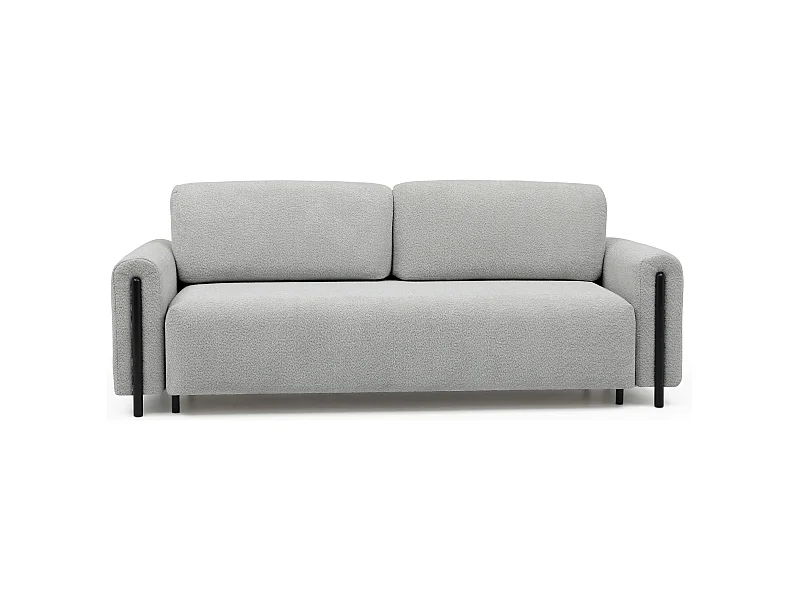 Sofá moderno de 4 plazas en tejido con bucles y patas de madera negra Dova 244 cm-Color Gris claro