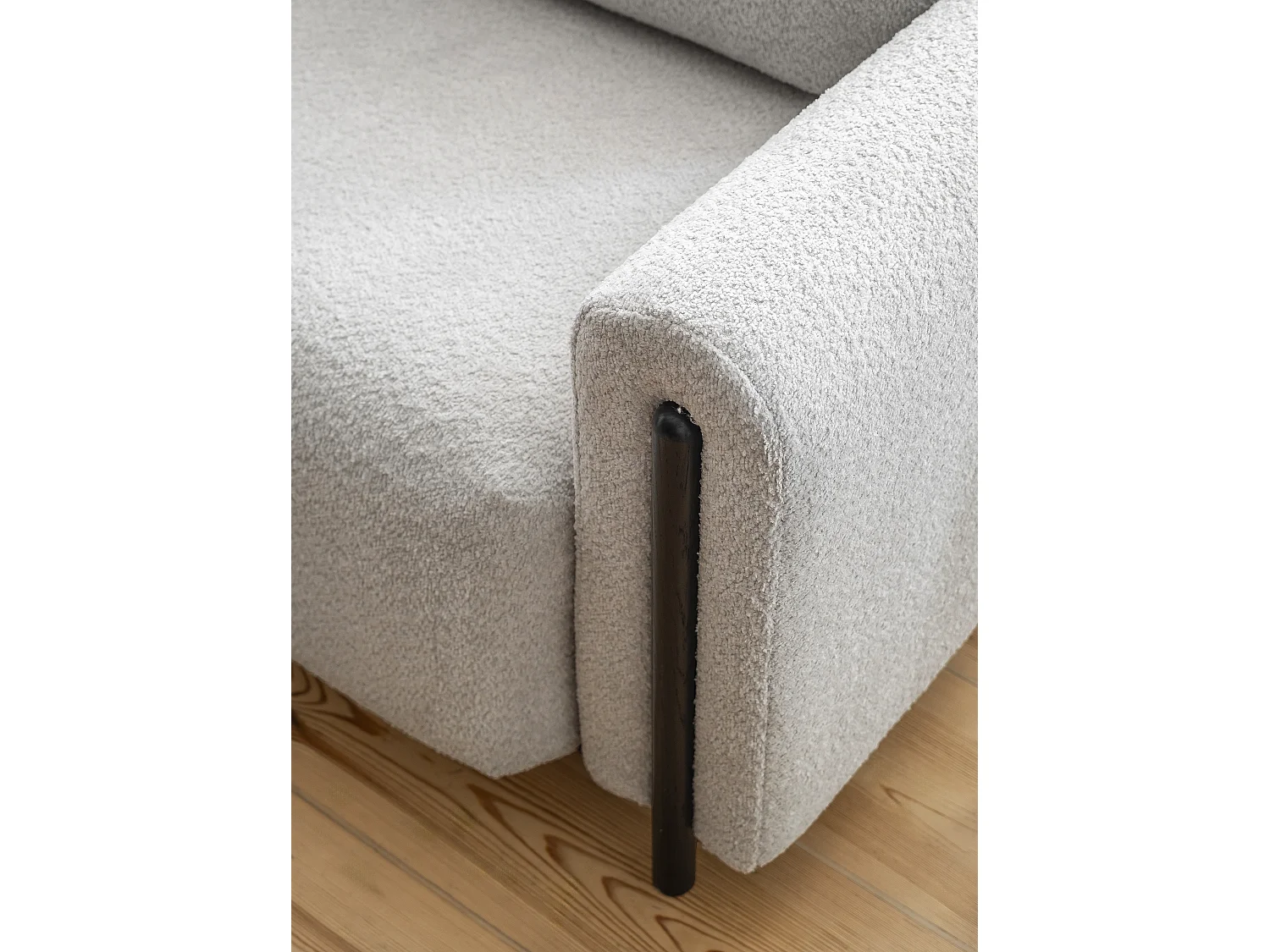 Moderne 4-zitsbank in lusstof en zwarte houten poten Dova 244 cm-Kleur Lichtgrijs