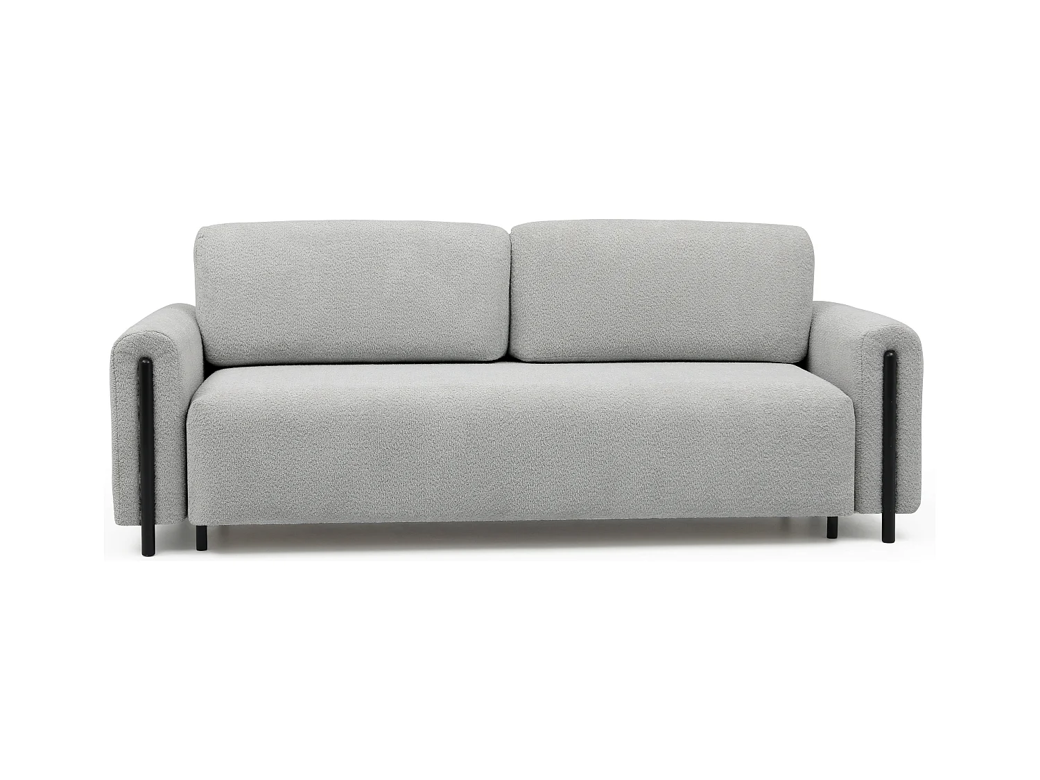 Canapé convertible en tissu bouclette DOVA - Pieds bois massif noir-Gris clair