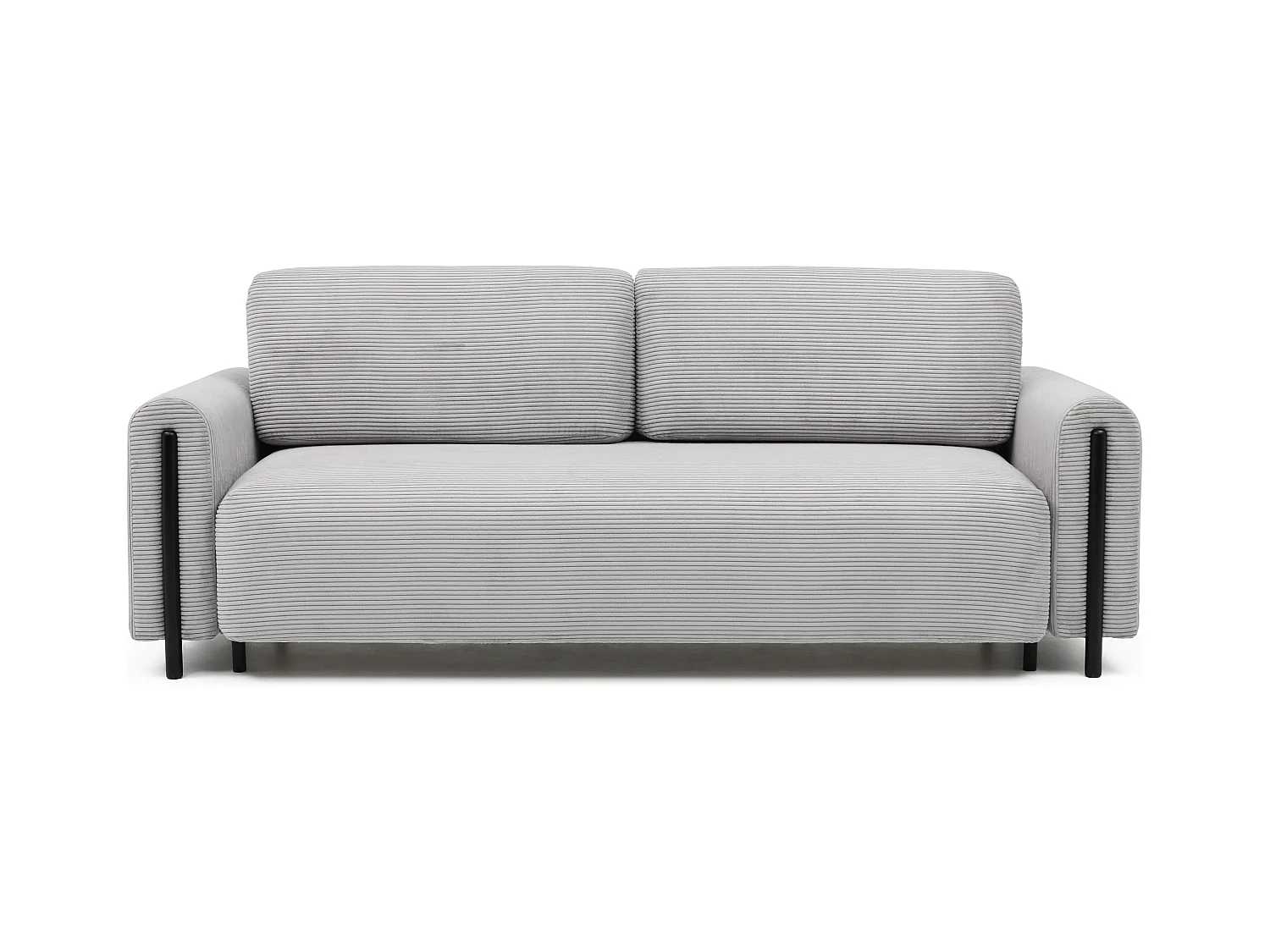 Canapé convertible en tissu bouclette DOVA - Pieds bois massif noir-Gris ciment