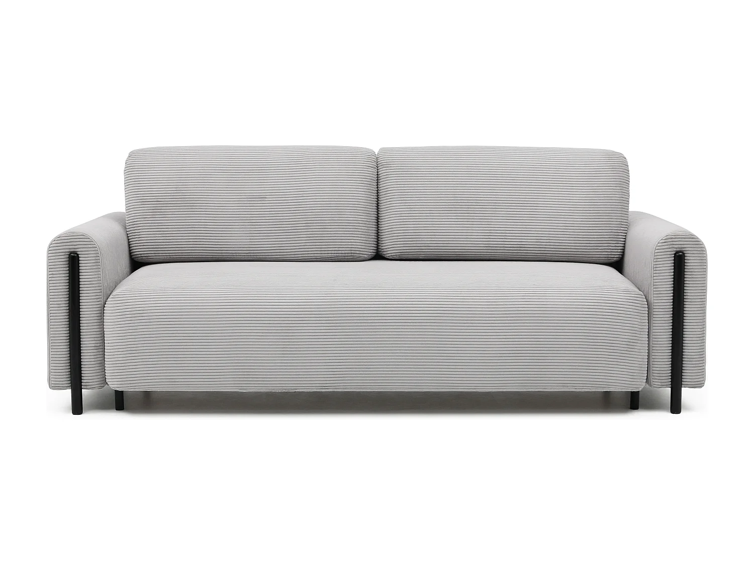 Canapé convertible en tissu bouclette DOVA - Pieds bois massif noir-Gris ciment