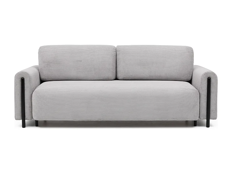 Canapé convertible 4 places en tissu bouclette DOVA - Pieds bois massif noir-Gris ciment