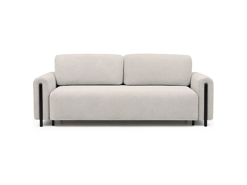 Canapé convertible en tissu bouclette DOVA - Pieds bois massif noir-Beige