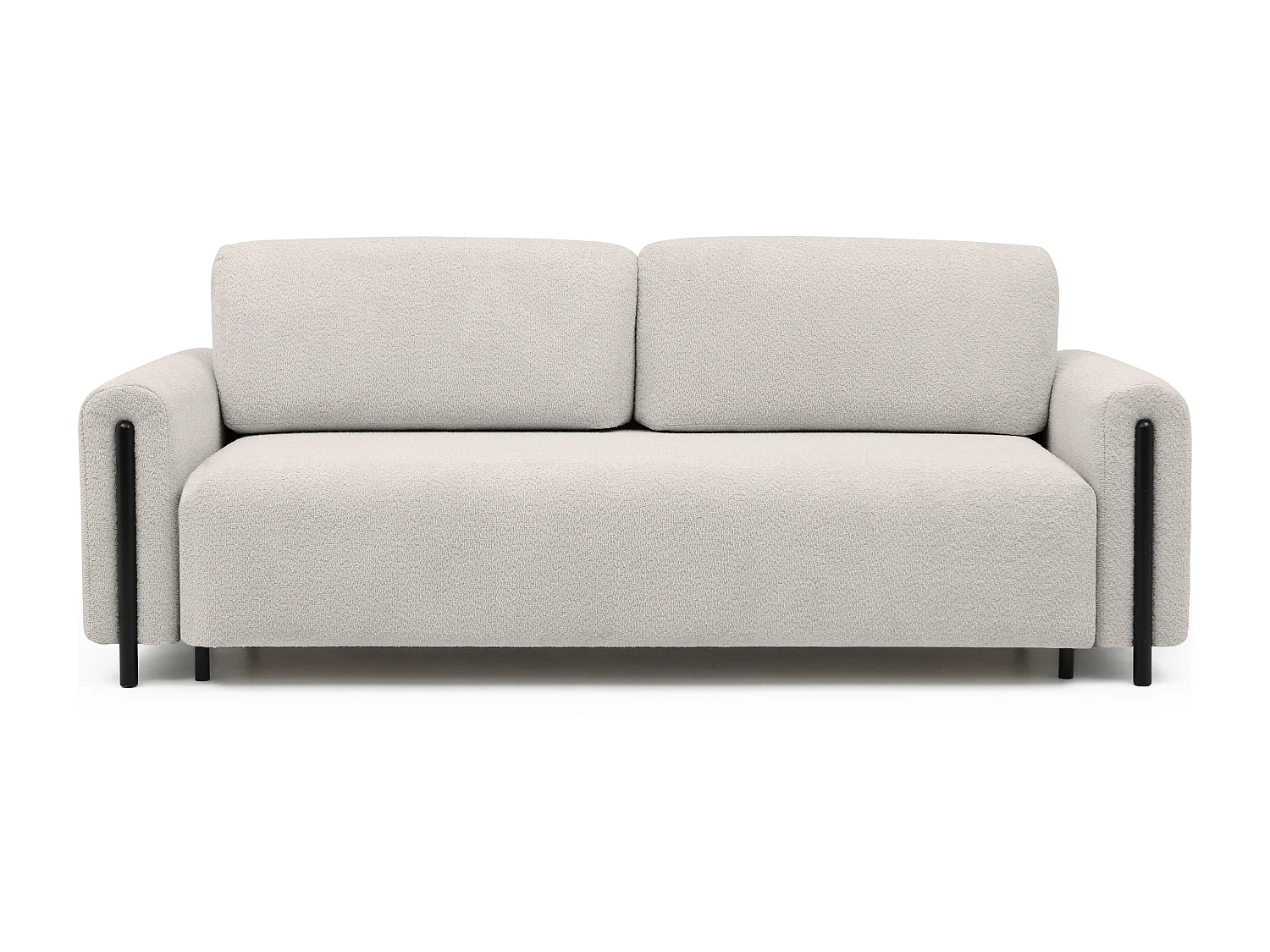 Canapé convertible en tissu bouclette DOVA - Pieds bois massif noir-Beige