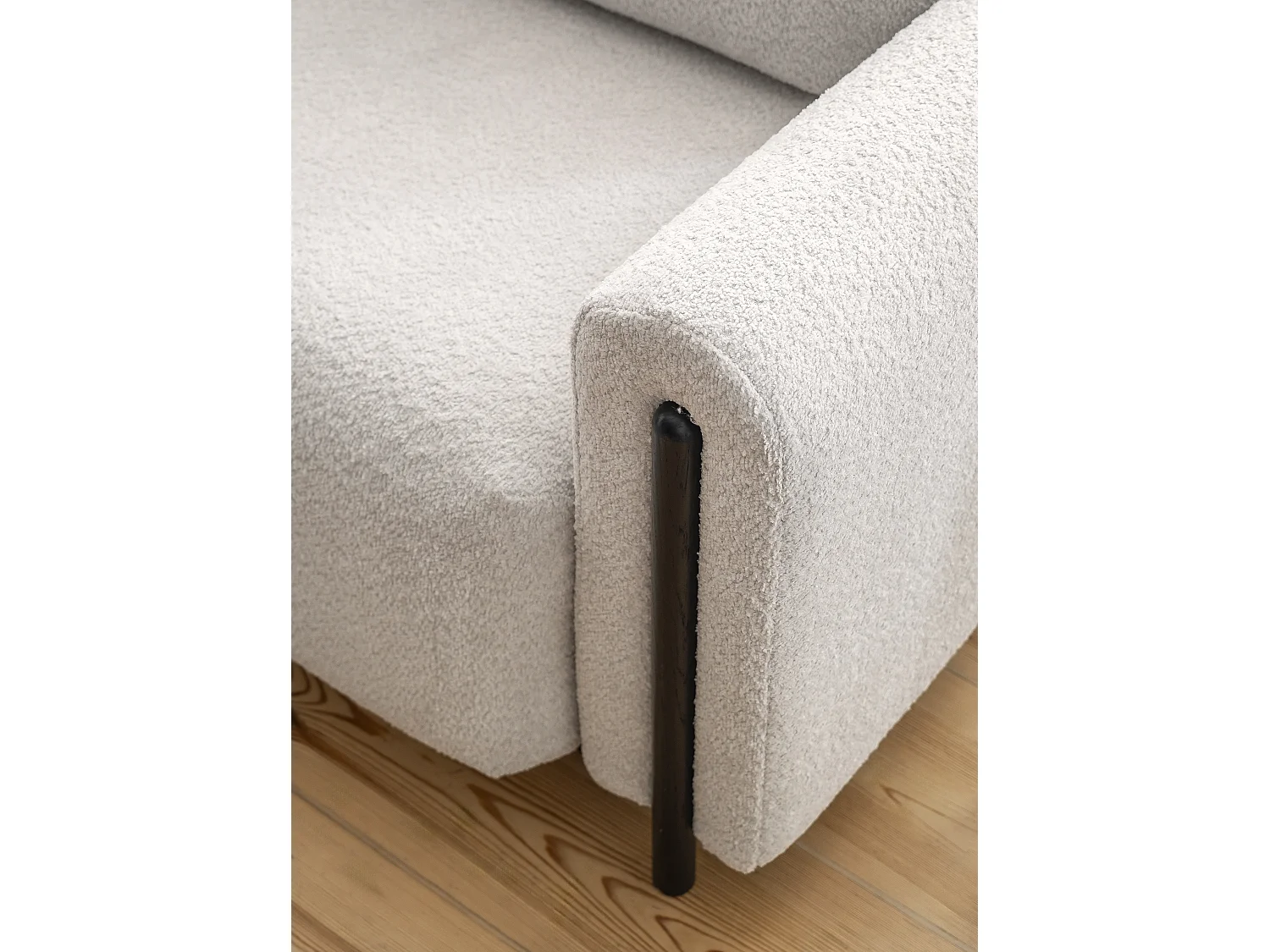 Canapé convertible en tissu bouclette DOVA - Pieds bois massif noir-Beige