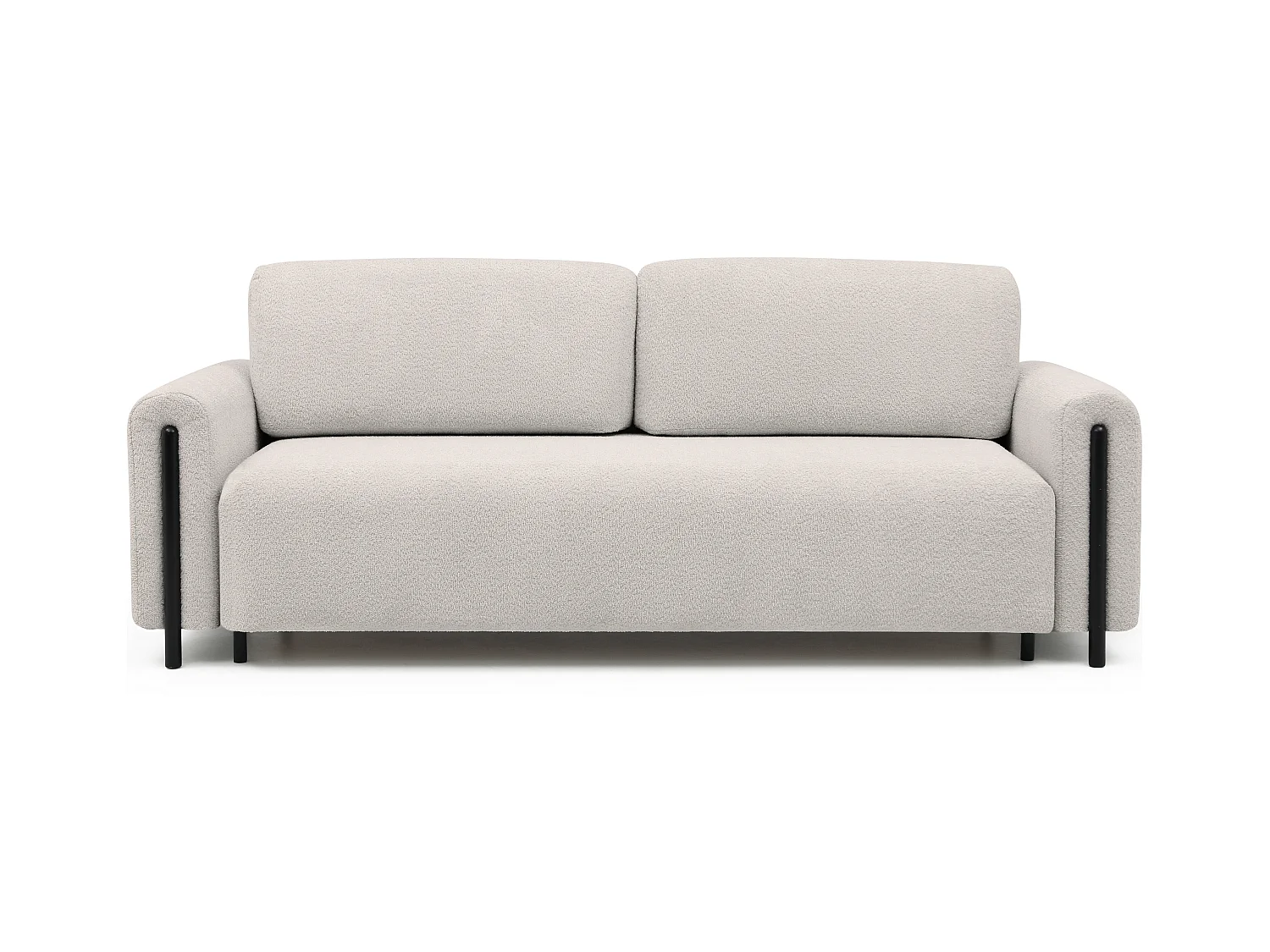Canapé convertible en tissu bouclette DOVA - Pieds bois massif noir-Beige
