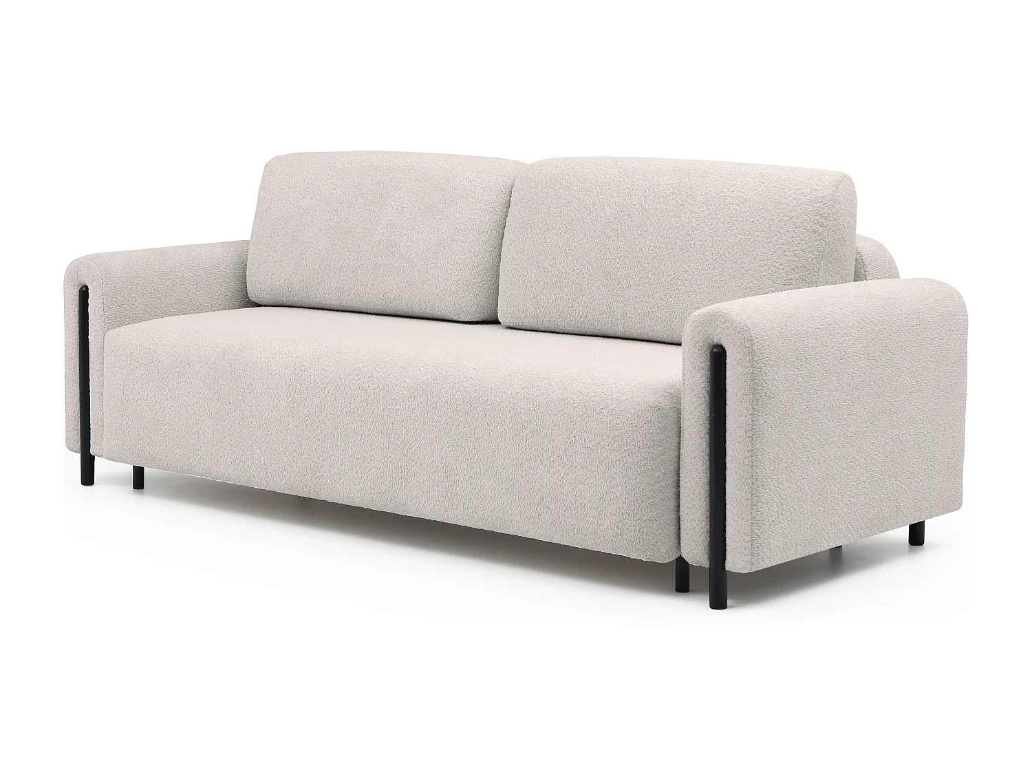 Canapé convertible 4 places en tissu bouclette DOVA - Pieds bois massif noir-Beige