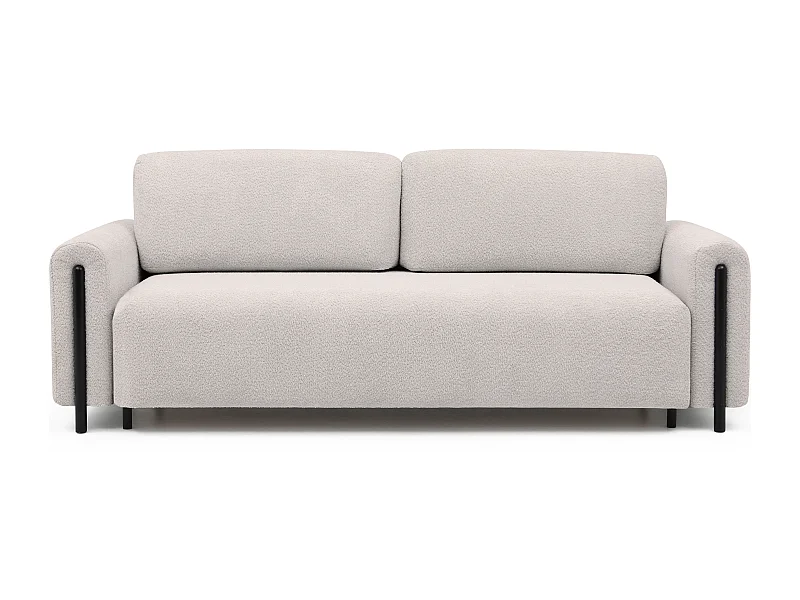 Sofá moderno de 4 plazas en tejido con bucles y patas de madera negra Dova 244 cm-Color ribete verde crudo