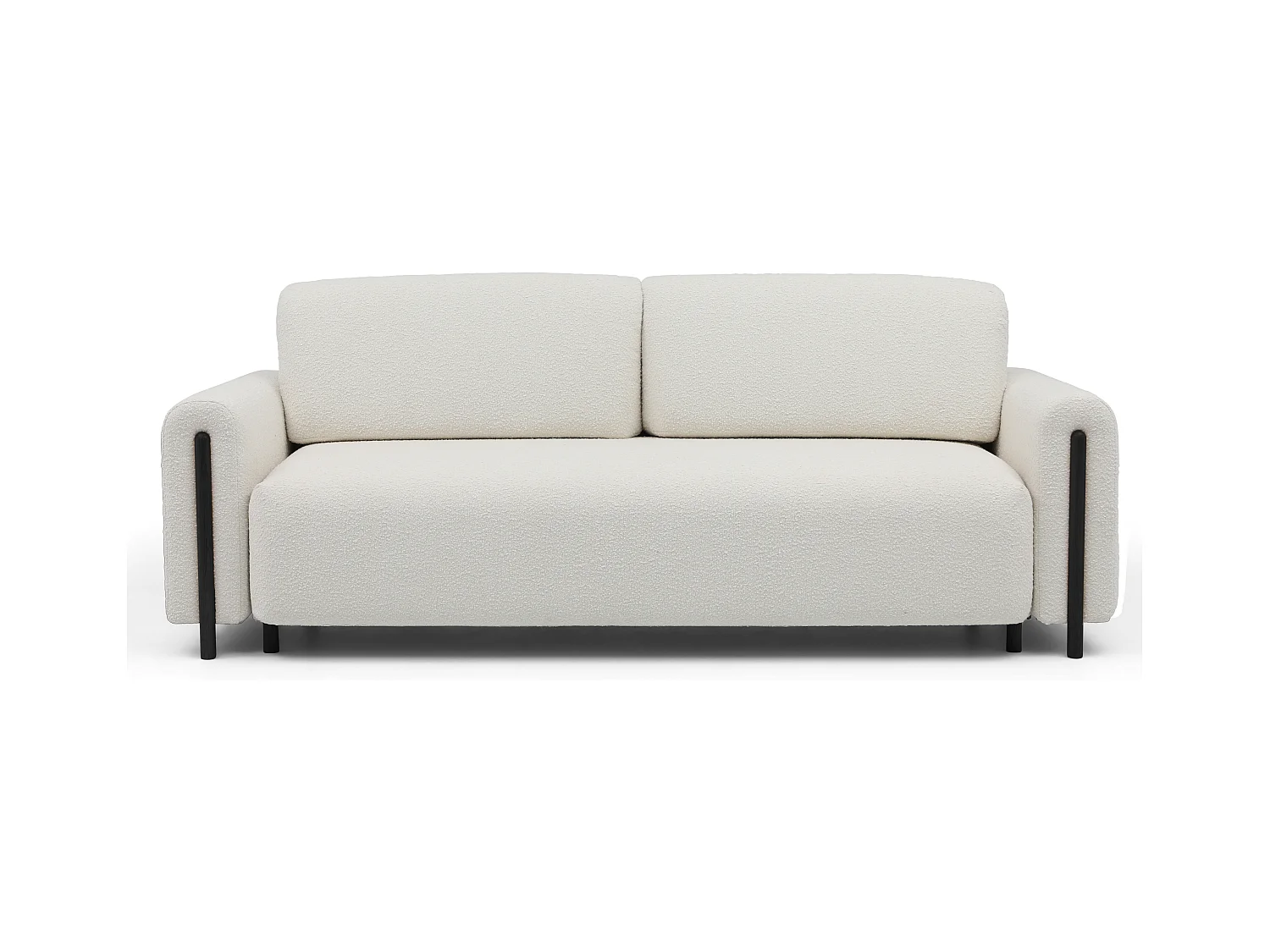 Canapé convertible en tissu bouclette DOVA - Pieds bois massif noir-Blanc cassé