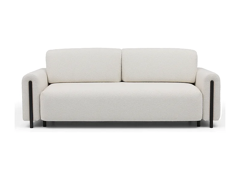 Sofá moderno de 4 plazas en tejido con bucles y patas de madera negra Dova 244 cm-Color Blanco roto