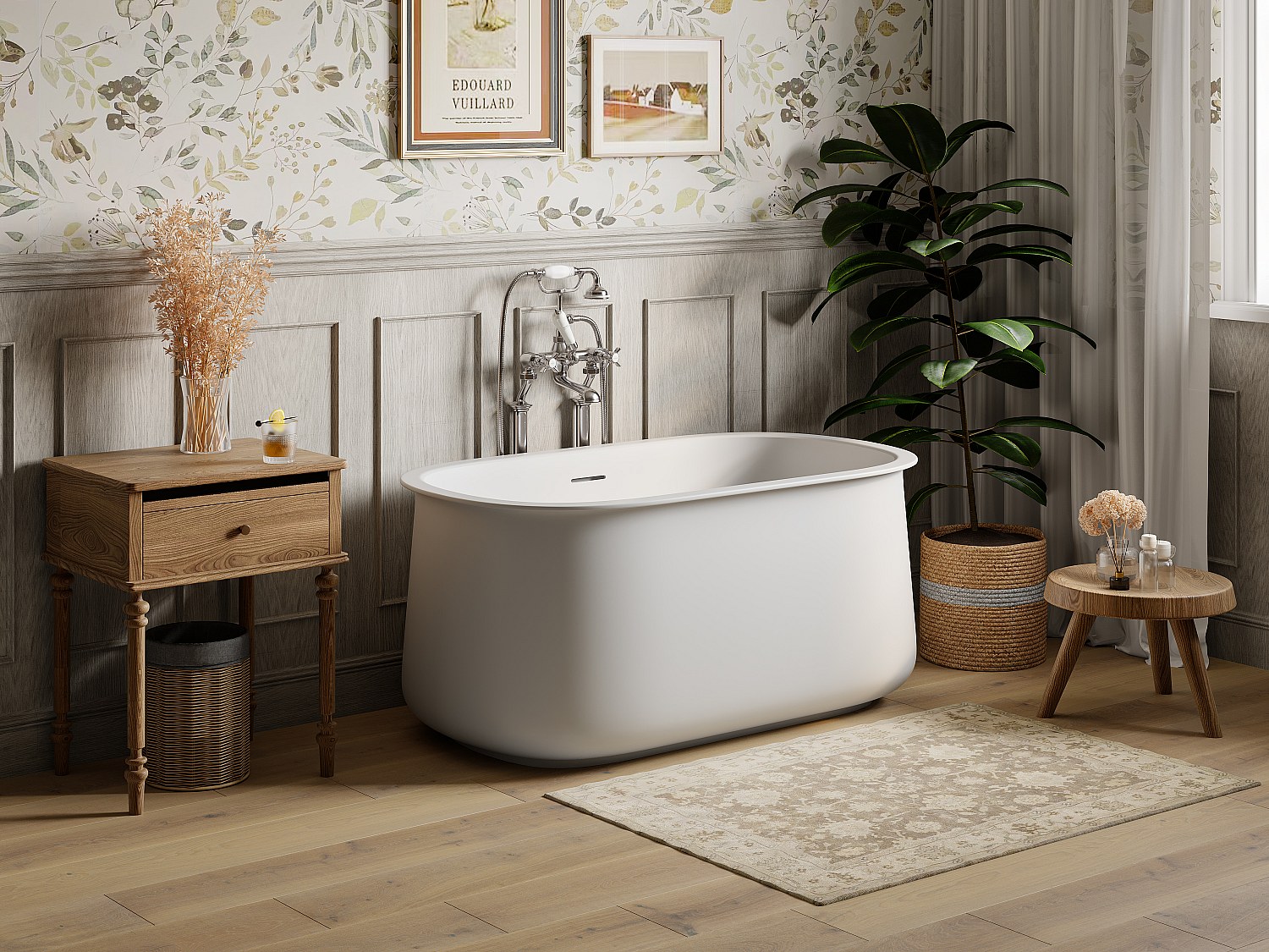 Vente-unique Freistehende Badewanne - Weiß Matt - 130 X 74 X 60 Cm - 195 L - Caldria
