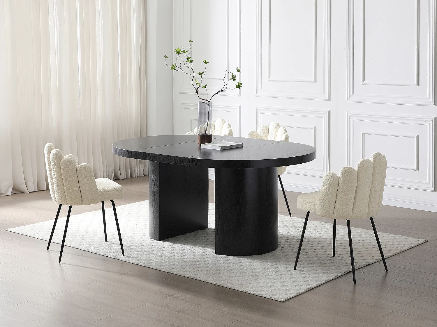 Lot de 2 chaises en tissu bouclette et métal noir - Crème - ALTINAM de Pascal MORABITO