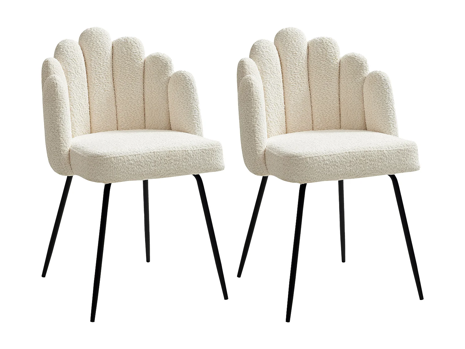 Stuhl 2er-Set - Bouclé-Stoff & schwarzes Metall - Cremefarben - ALTINAM von Pascal MORABITO