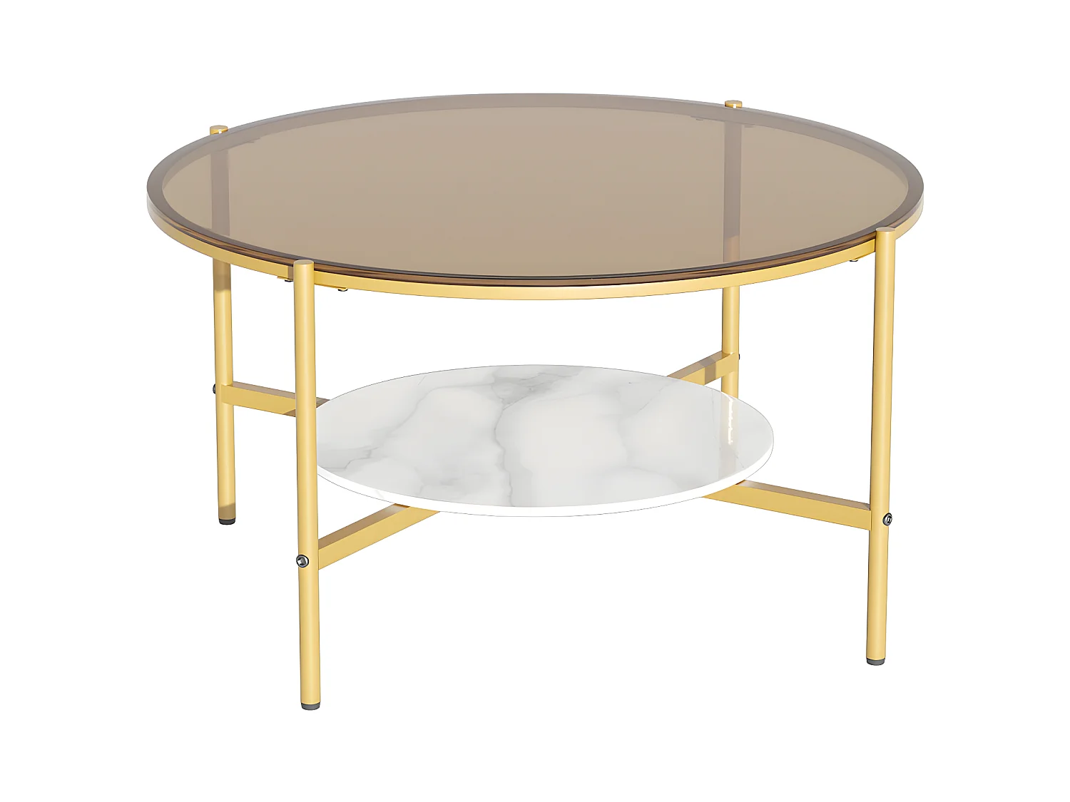 Table Basse Salon Ronde en Verre Table Meuble Dorée 80x80x47.5cm