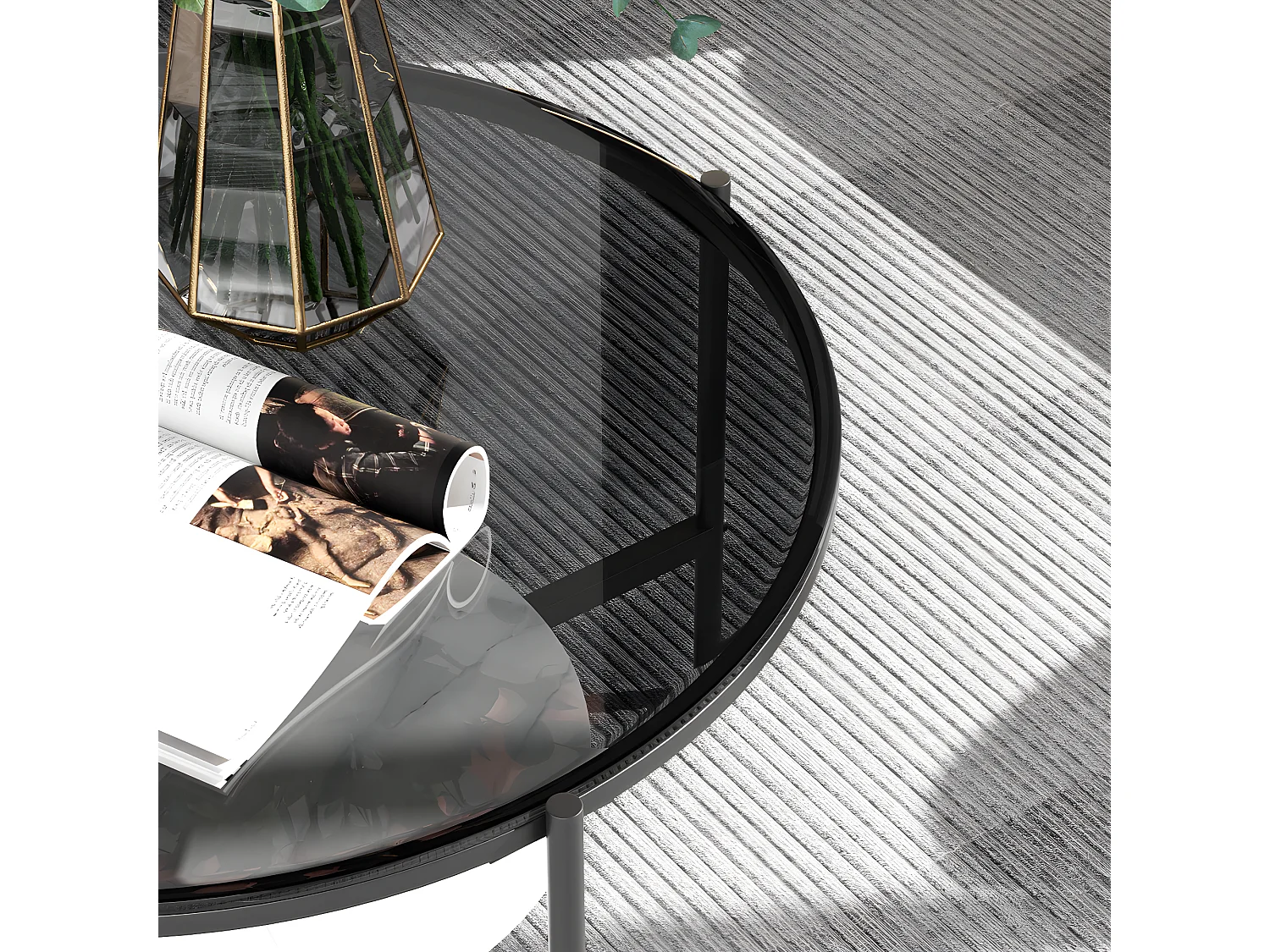 Table Basse Salon Ronde en Verre Table Meuble de Salon 80x80x47.5cm