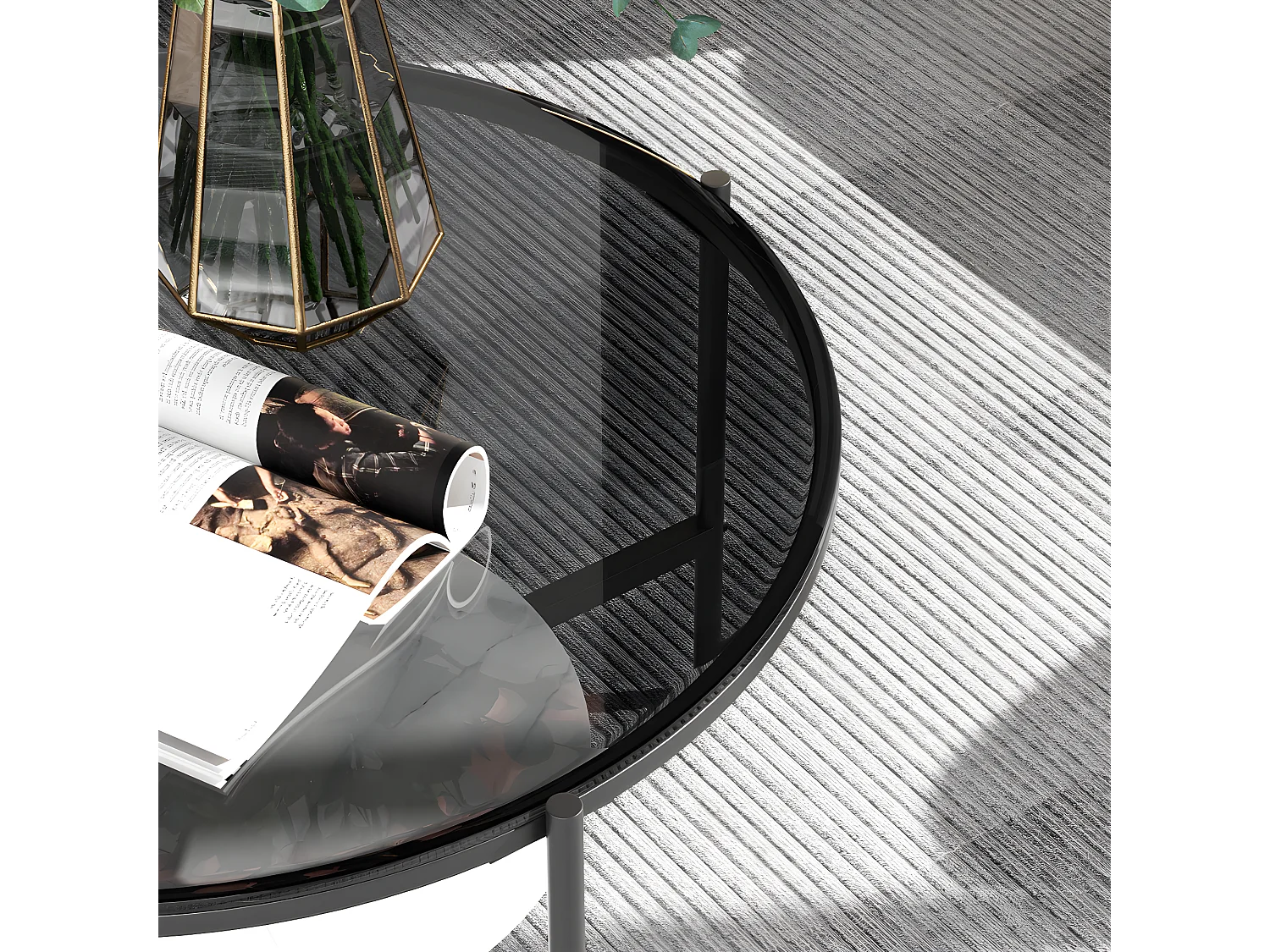 Table Basse Salon Ronde en Verre Table Meuble de Salon 80x80x47.5cm