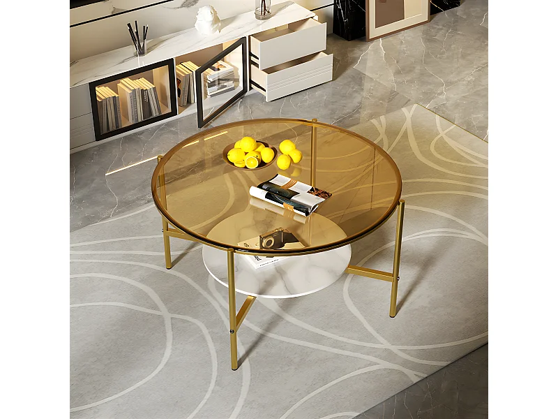 Table Basse Salon Ronde en Verre Table Meuble de Salon 80x80x47.5cm