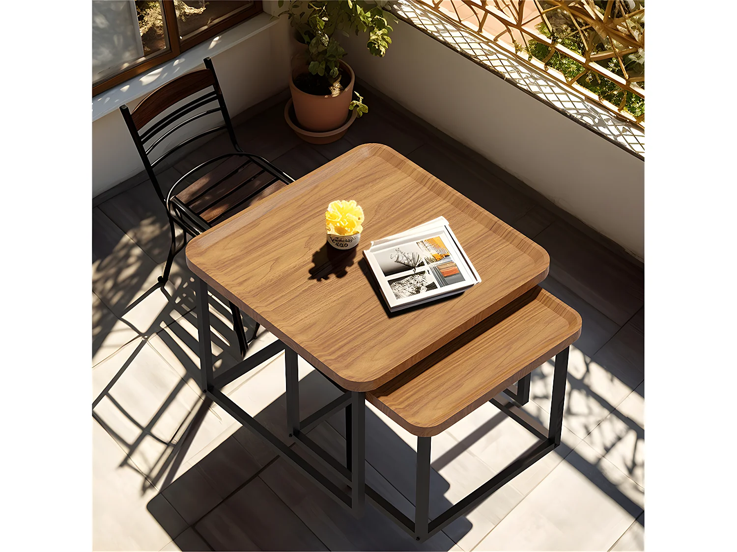 Lot de 2 Tables Basses Gigognes Bois Salon Table Basse Structure en Métal