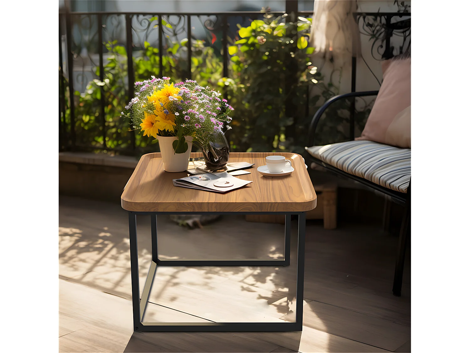 Lot de 2 Tables Basses Gigognes Bois Salon Table Basse Structure en Métal