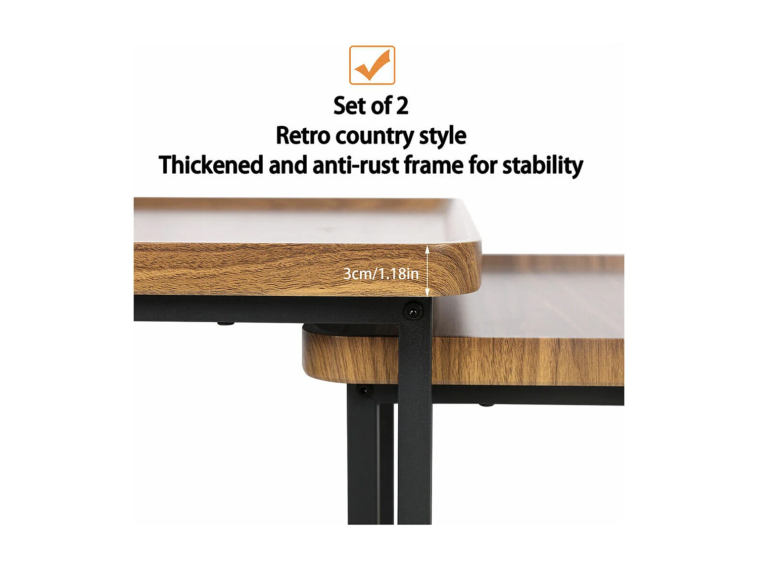 Lot de 2 Tables Basses Gigognes Bois Salon Table Basse Structure en Métal