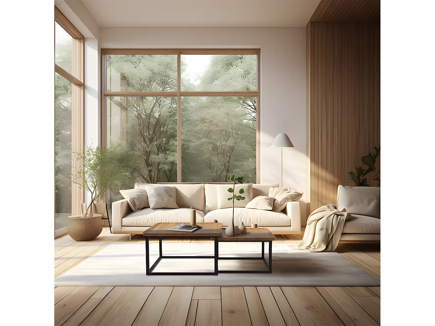 Lot de 2 Tables Basses Gigognes Bois Salon Table Basse Structure en Métal