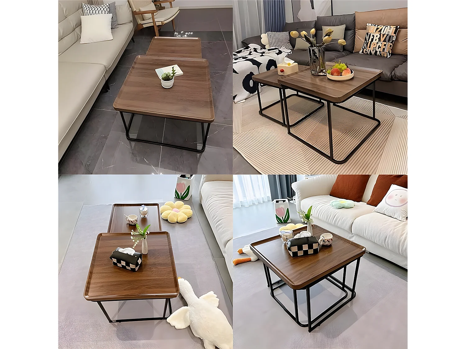 Lot de 2 Tables Basses Gigognes Bois Salon Table Basse Structure en Métal