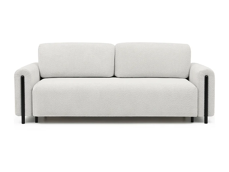 Canapé convertible en tissu bouclette DOVA - Pieds bois massif noir-Blanc