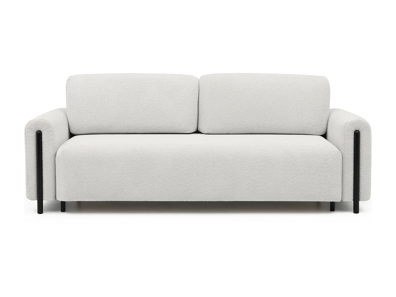 Canapé convertible en tissu bouclette DOVA - Pieds bois massif noir-Blanc