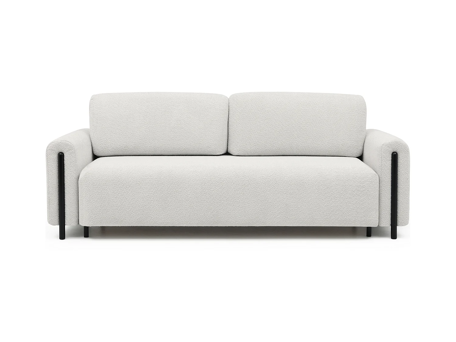 Canapé convertible en tissu bouclette DOVA - Pieds bois massif noir-Blanc