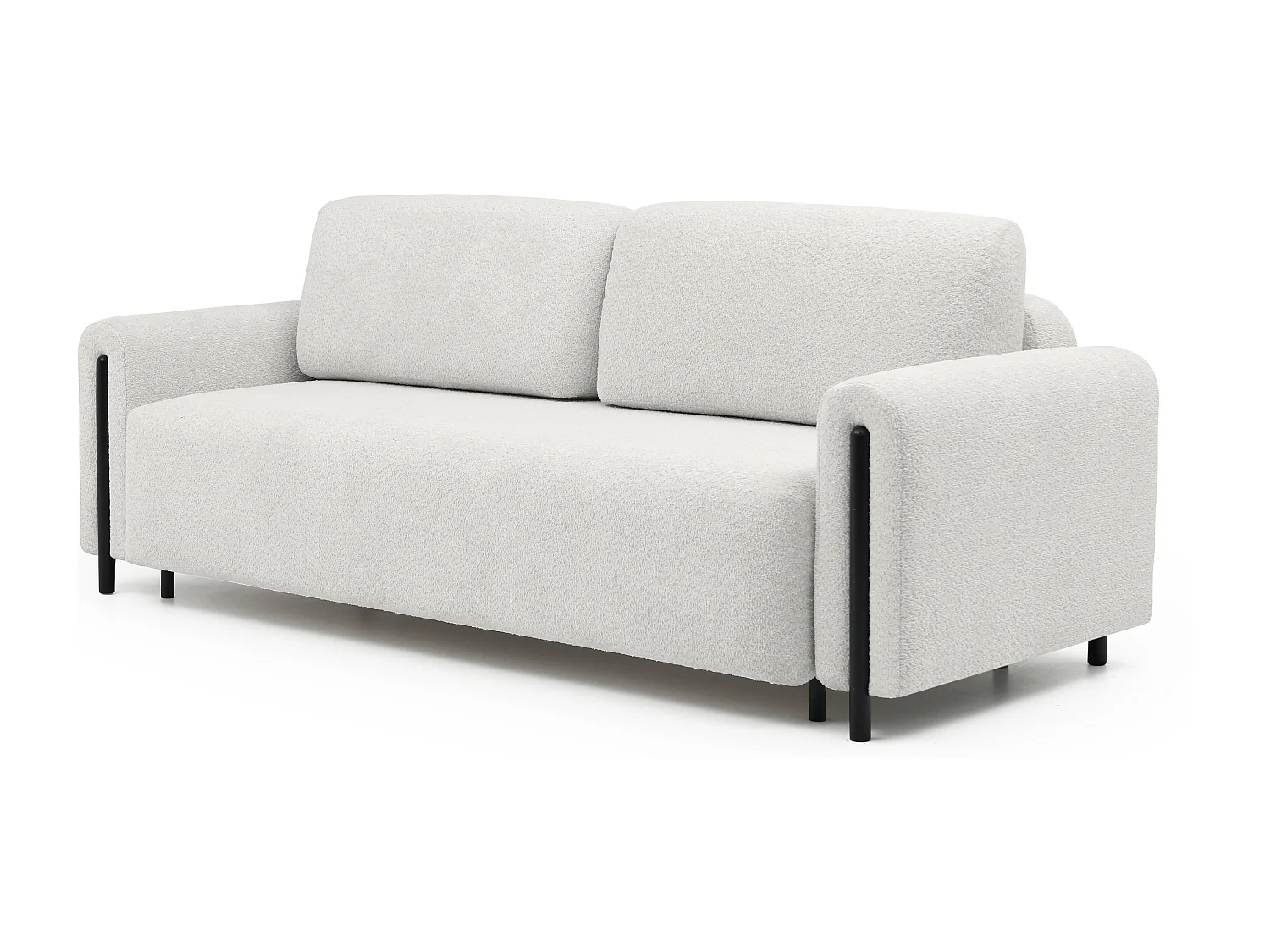 Canapé convertible en tissu bouclette DOVA - Pieds bois massif noir-Blanc