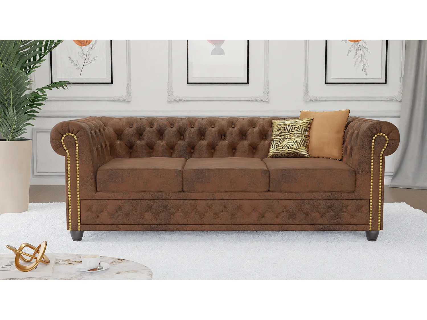 Chesterfield Selena Polstergarnitur 3+2+1 Vintage Optik Microfaser