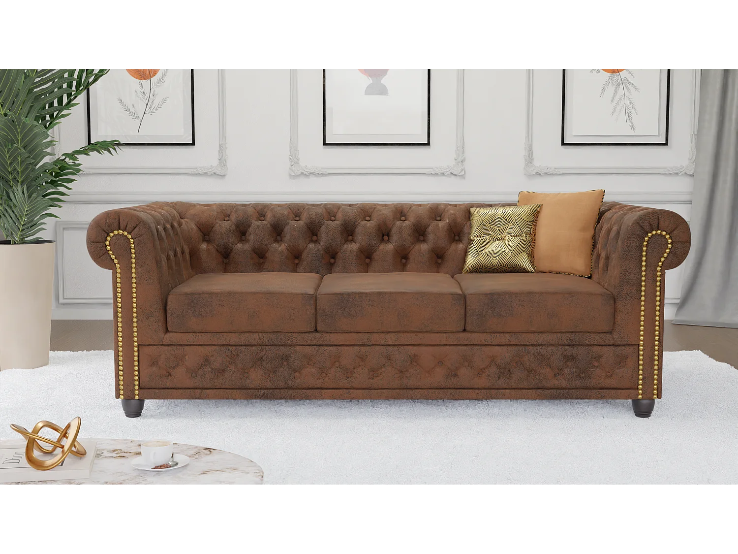 Chesterfield Selena Polstergarnitur 3+2+1 Vintage Optik Microfaser