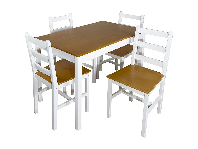Keukenset massief hout tafel 108 x 65 cm en 4 stoelen. Tot 4 personen NIL (Wit en honing)
