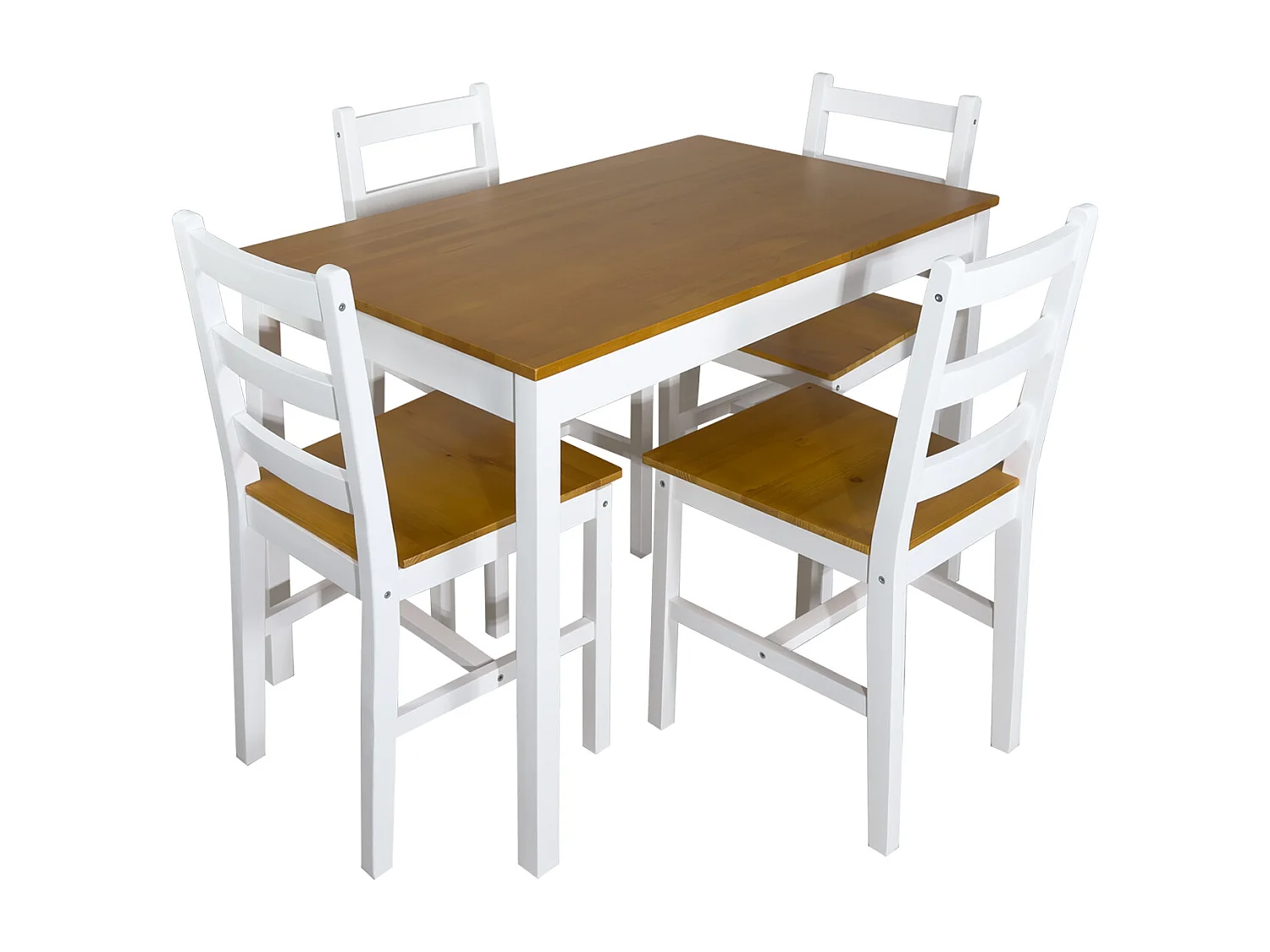 Ensemble table cuisine bois massif 108 x 65 cm et 4 chaises. Jusqu'à 4 personnes NIL (Blanc et miel)