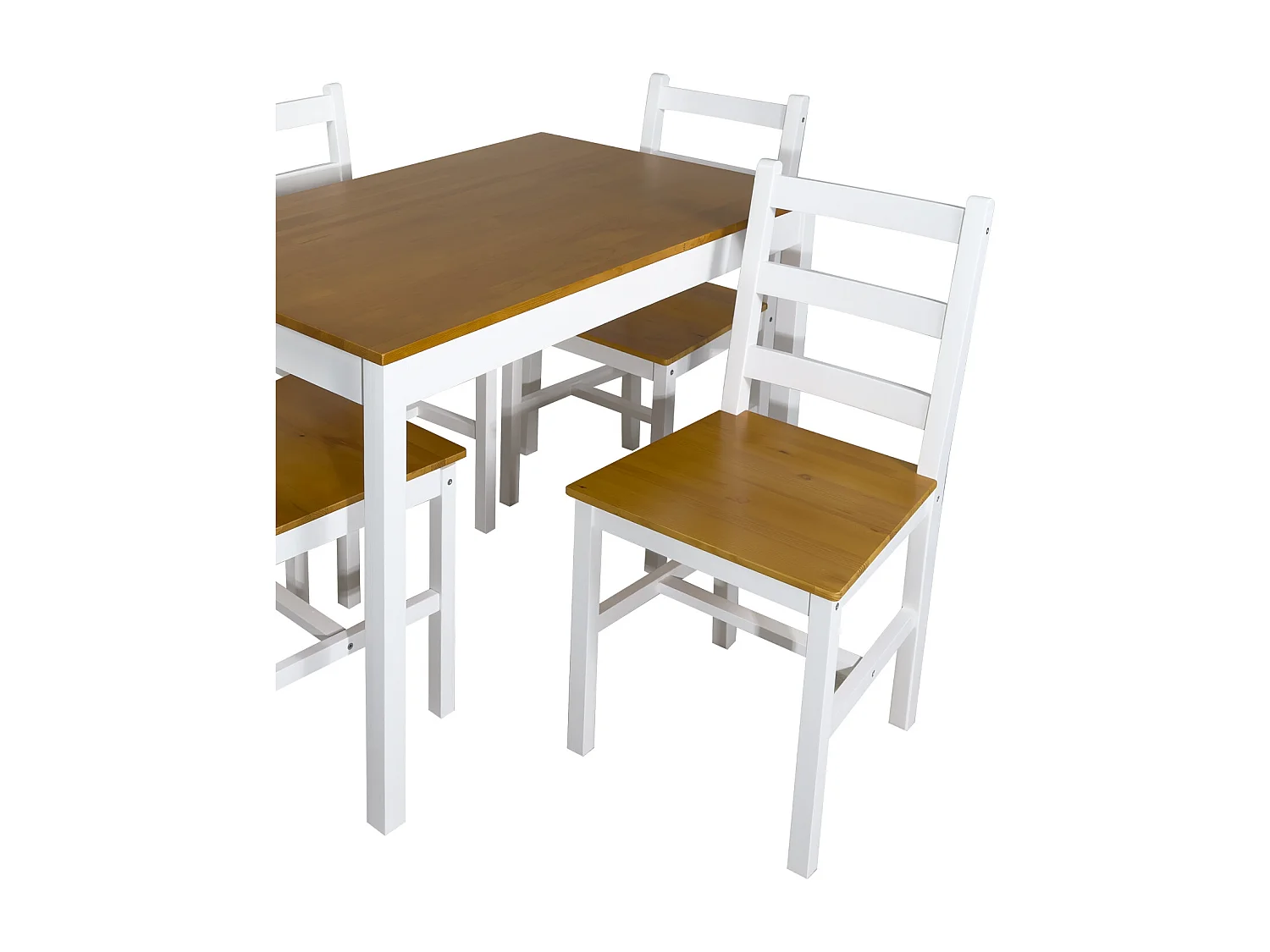 Ensemble table cuisine bois massif 108 x 65 cm et 4 chaises. Jusqu'à 4 personnes NIL (Blanc et miel)