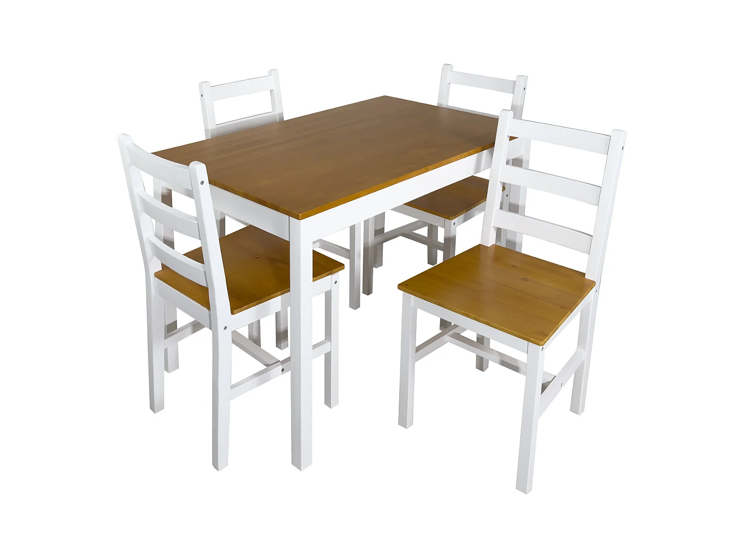 Ensemble table cuisine bois massif 108 x 65 cm et 4 chaises. Jusqu'à 4 personnes NIL (Blanc et miel)