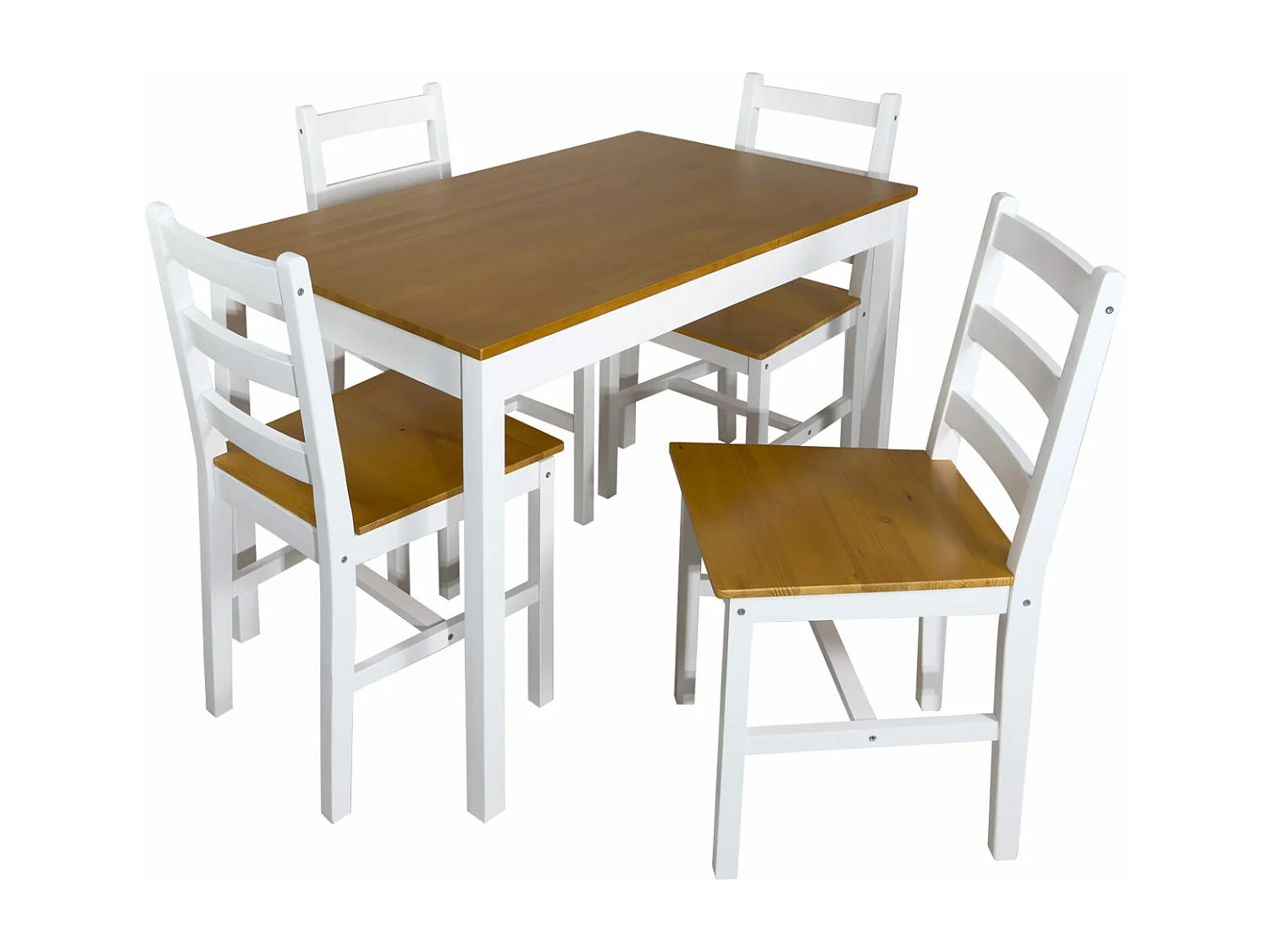 Ensemble table cuisine bois massif 108 x 65 cm et 4 chaises. Jusqu'à 4 personnes NIL (Blanc et miel)