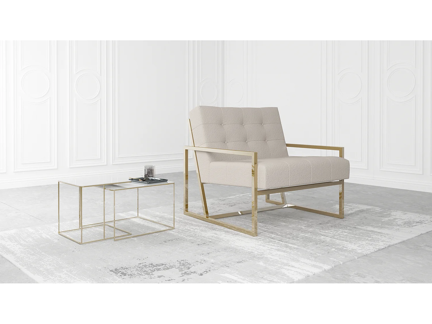 Zoey Loungesessel mit Goldenen Füßen aus Bouclé-Stoff