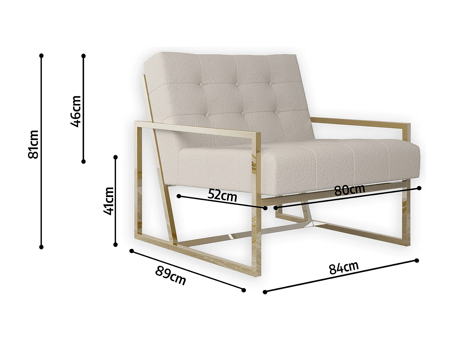 Zoey Loungesessel mit Goldenen Füßen aus Bouclé-Stoff