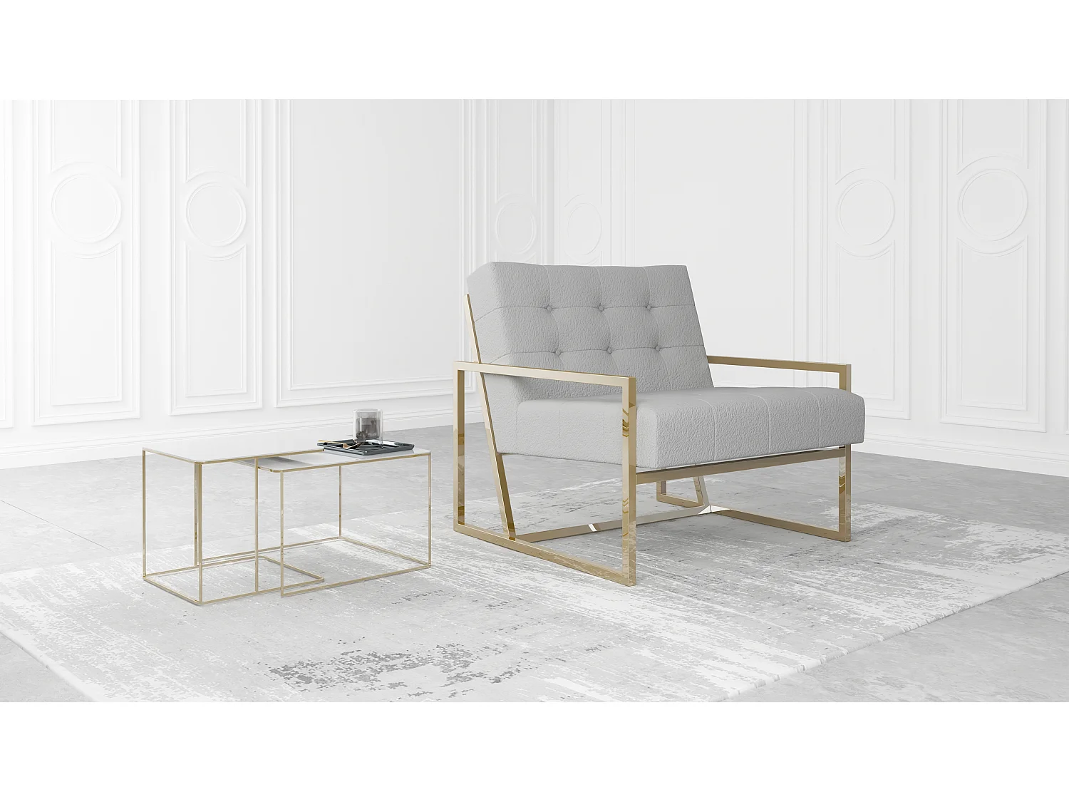 Zoey Loungesessel mit Goldenen Füßen aus Bouclé-Stoff