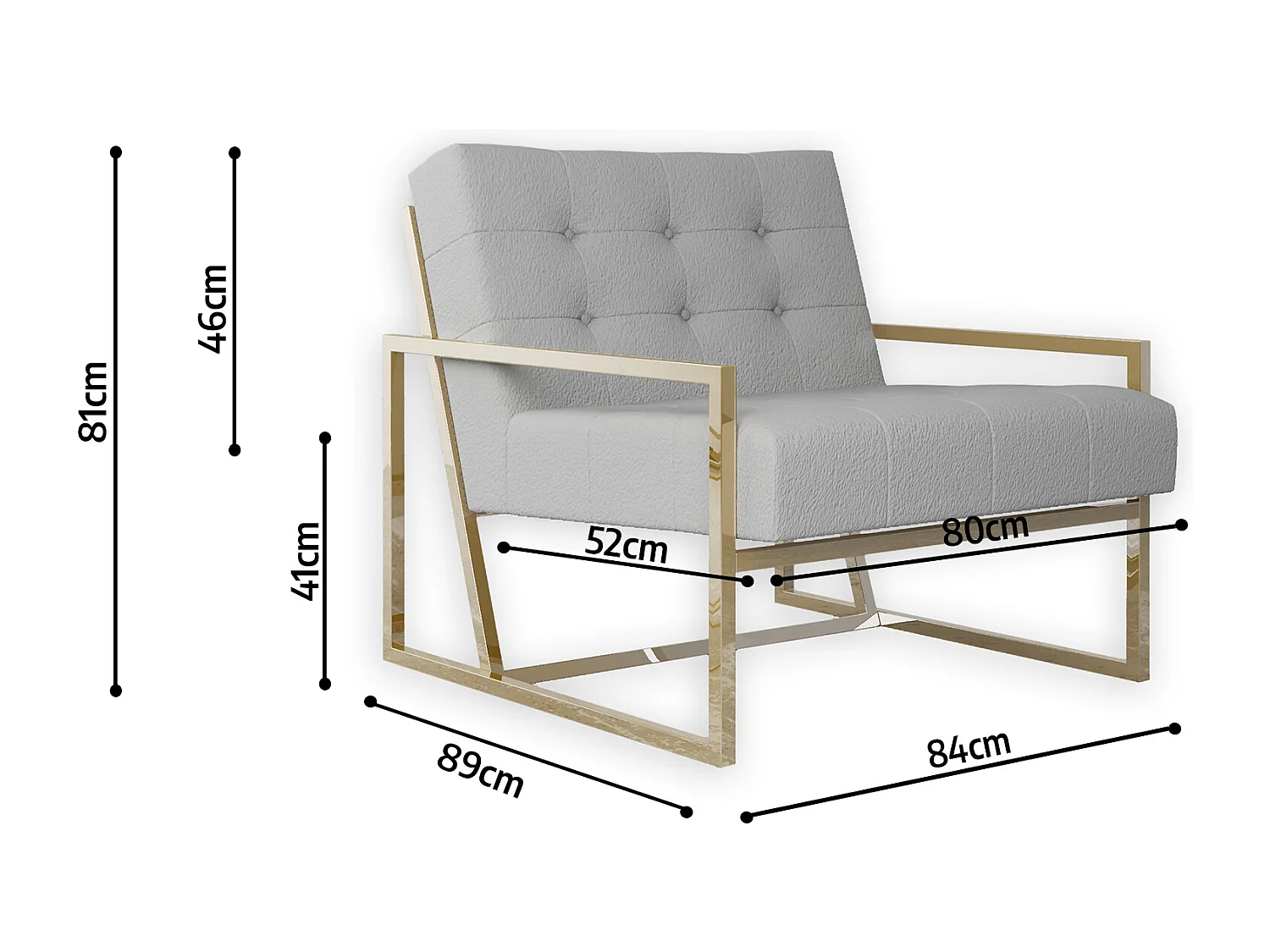 Zoey Loungesessel mit Goldenen Füßen aus Bouclé-Stoff