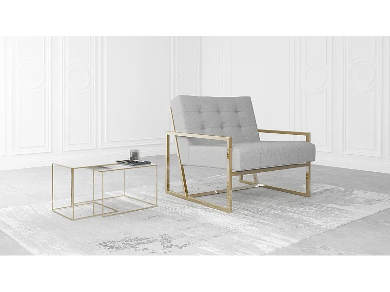 Zoey Loungesessel mit Goldenen Füßen aus Bouclé-Stoff