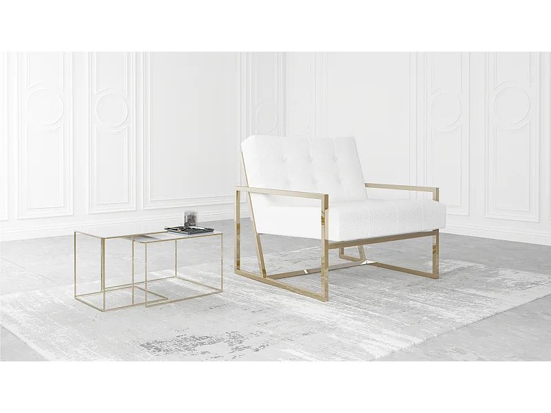 Zoey Loungesessel mit Goldenen Füßen aus Bouclé-Stoff