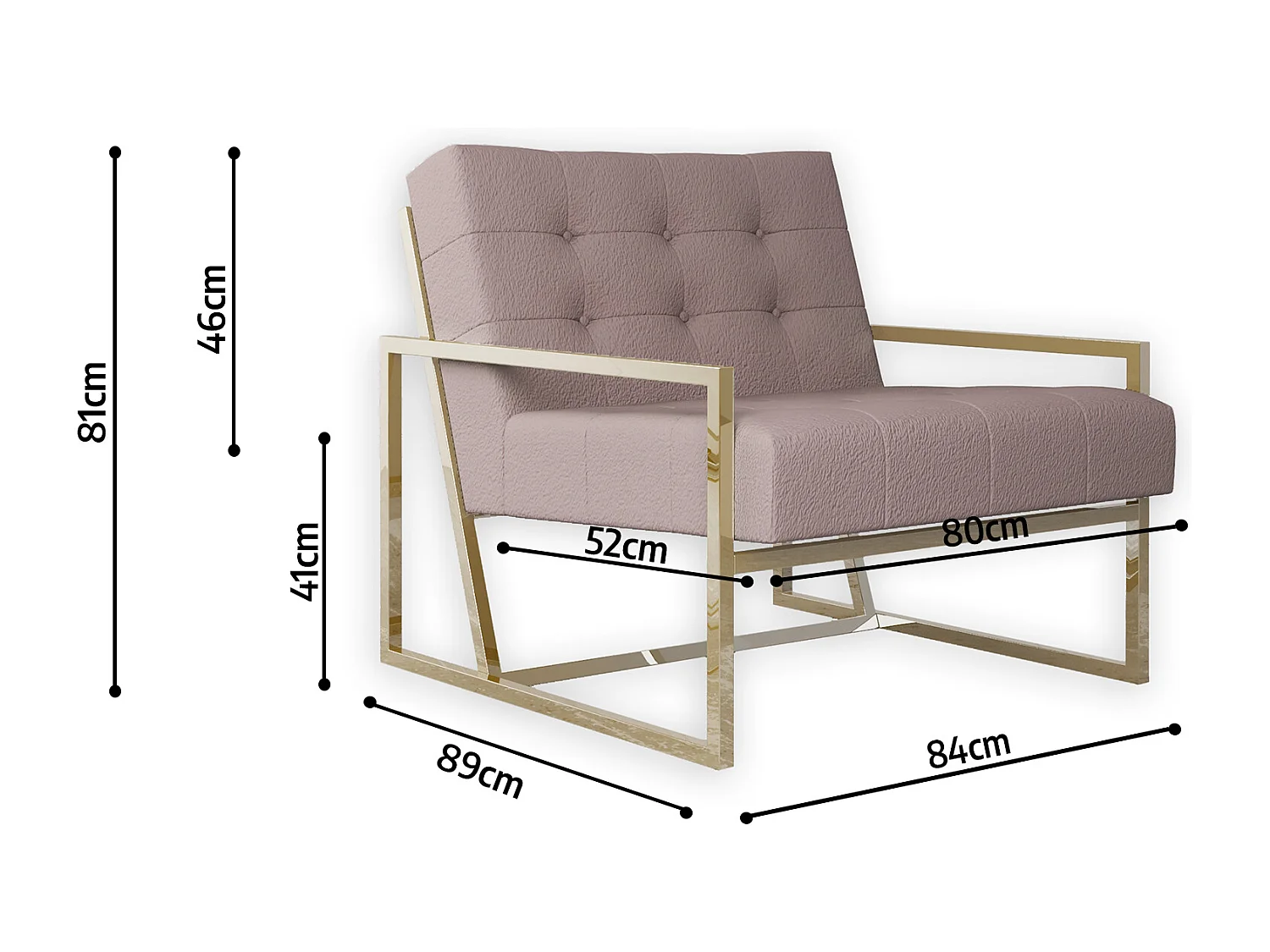 Zoey Loungesessel mit Goldenen Füßen aus Bouclé-Stoff