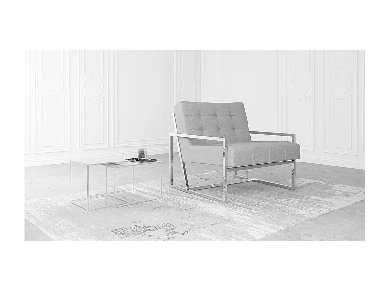 Zoey Loungesessel mit Silber Füßen aus Bouclé-Stoff