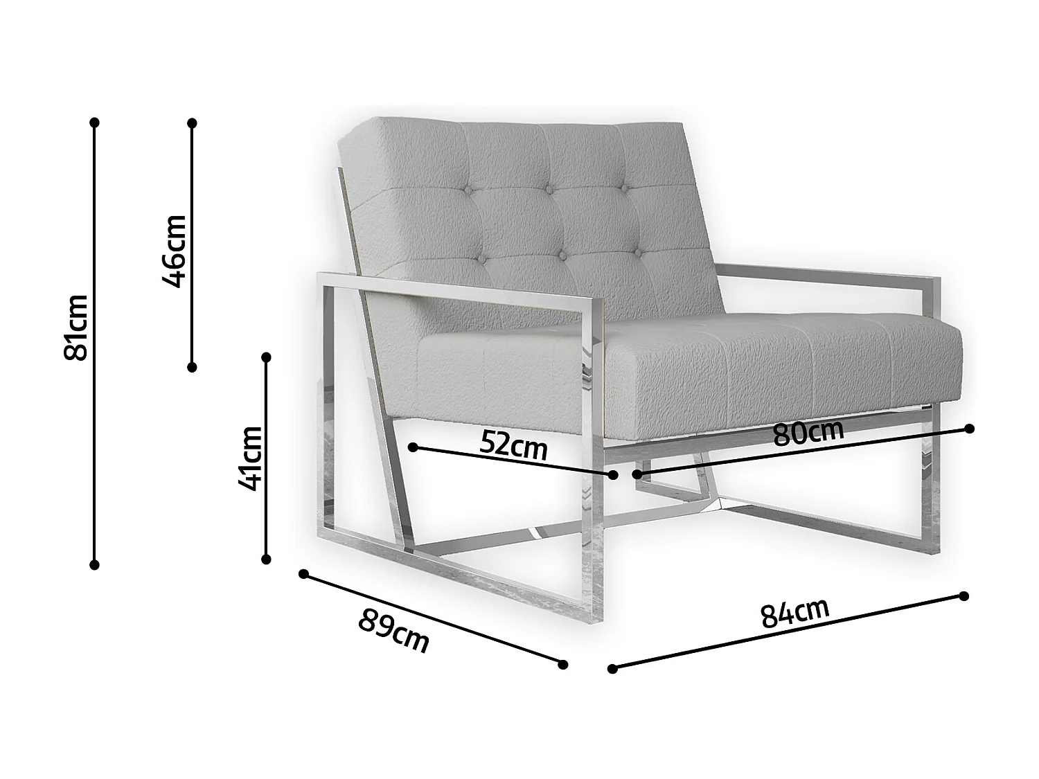 Zoey Loungesessel mit Silber Füßen aus Bouclé-Stoff