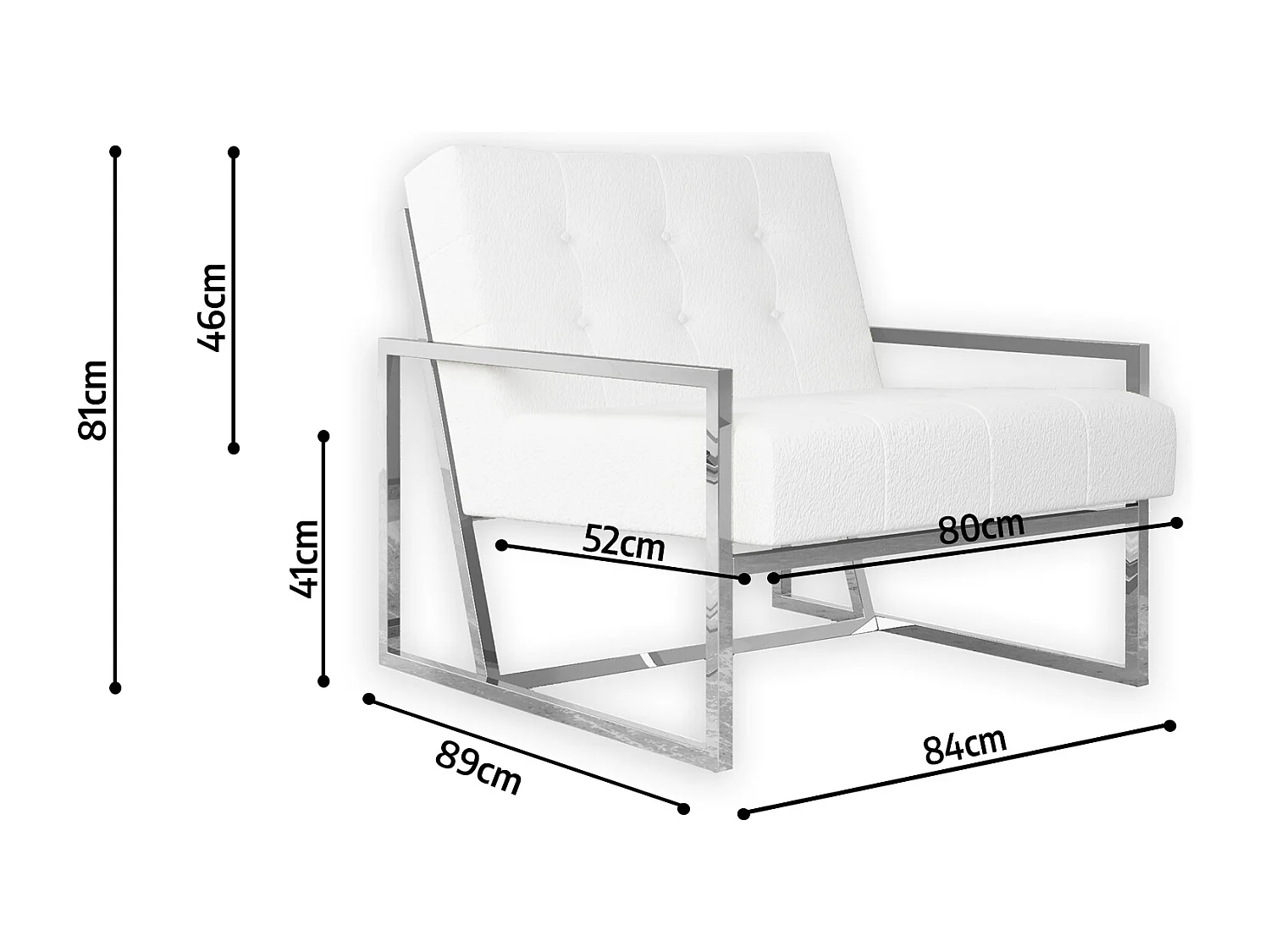Zoey Loungesessel mit Silber Füßen aus Bouclé-Stoff