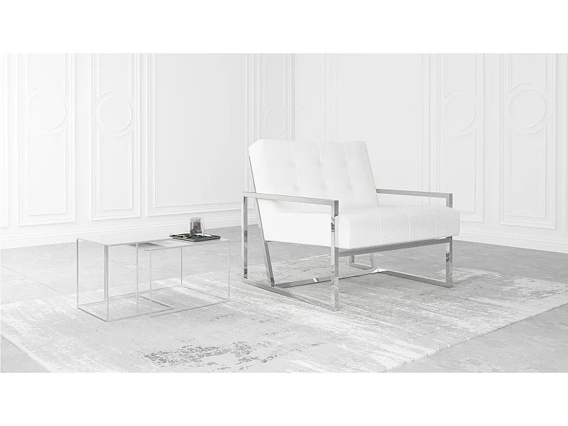 Zoey Loungesessel mit Silber Füßen aus Bouclé-Stoff